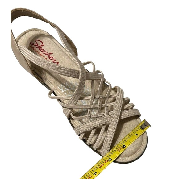 Skechers Memory Foam Multi Gore Sling Back Wedge Strappy Beige Sandals Sz 7.5? - Picture 12 of 16